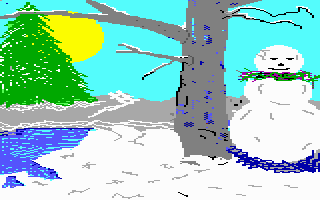 Snowman by tree