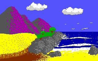 beach / ocean scene with purple mountains in the background