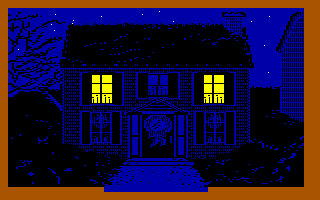 Night scene. House with wreath on the door