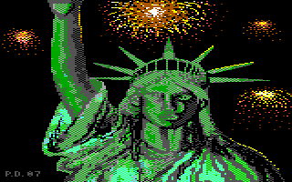 statue of liberty (head and torch) - fireworks in background