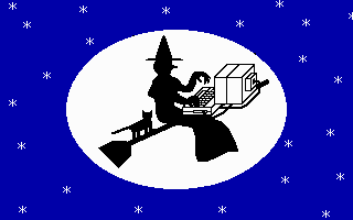 Witch on broom with computer