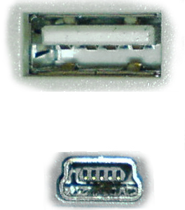 Photo view of 4 pin USB A / USB B / mini-USB jack connector